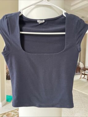 Garage XS Square Neck Short Sleeve Top - Navy